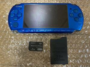 即決! SONY PSP プレイステーションポータブル 3000 本体 ブルー 保護フィルム付き バッテリー メモリースティック 2GB セット