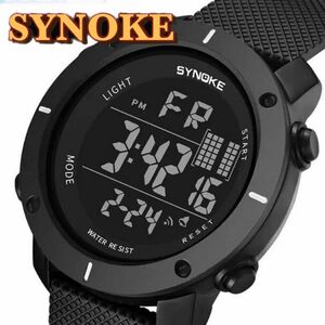 新品 SYNOKEスポーツデジタル 防水 デジタルストップウォッチ メンズ腕時計 9658 ブラック