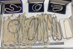 パール 真珠系 ネックレス 75本 大量 海水 本真珠 アコヤ真珠 イミテーション貝パール 色々 まとめ SILVER セット ジュエリー アクセサリー