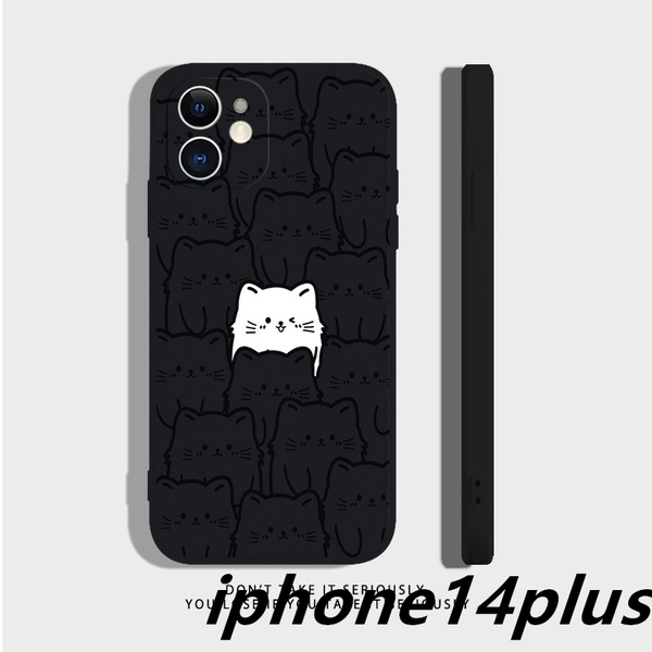 iphone14plusケース カーバー TPU かわいい　ねご　お洒落　　軽量 耐衝撃 　高品質 ブラック