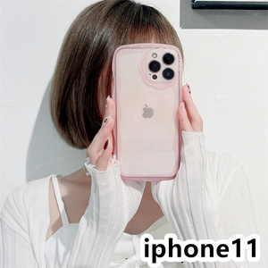 iphone11ケース カーバー TPU 可愛い　透明　波型花　お洒落　軽量 ケース 耐衝撃高品質ピンク288