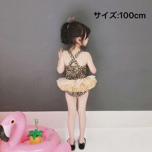 新品!可愛い、キッズ水着2点セット、フラル付き、ワンピースタイプ、キャップ付き サイズ:100cm