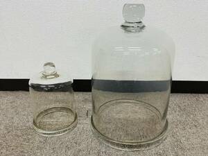 B◆アンティーク レトロ ガラスドーム ガラスケース 標本ガラス瓶 顕微鏡カバー 高さ 約42cm 23cm 2個◆
