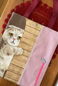 トートバッグ 猫柄 ピンク A4サイズ ハンドメイド