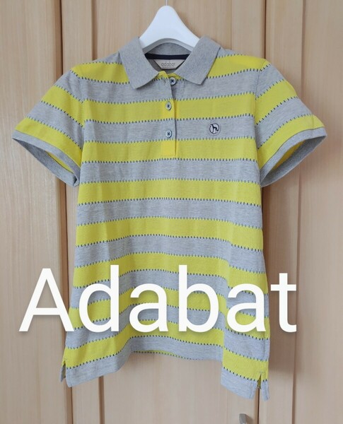 ADABAT レディース40 アダバット ゴルフ 半袖 カノコ ボーダー ポロシャツ ブランドロゴマーク刺繍 L相当 日本製 正規品