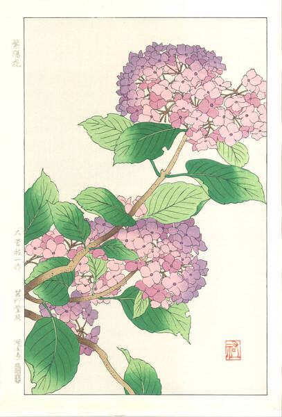 真作保証 大菅祐一 木版画 F178 紫陽花 (Hydrangea) 初版昭和中期~ 旧版作品 希少作品 最後の1枚!!