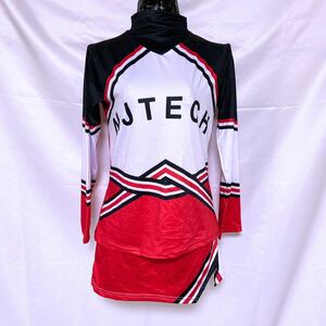 [1 jpy ][ unused ] Cheer Dance uniform top and bottom set lustre .... nylon red red * socks attaching *