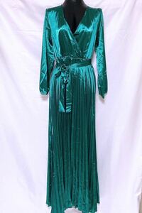 [1 jpy ][ unused ] lustre satin nylon .... color pleat dress large size green 