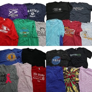 古着卸 まとめ売り カラーmix プリント 半袖Tシャツ 20枚セット (メンズ 2XL ) NASA 英字ロゴ ワンポイントロゴ MT1399 1円スタート