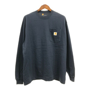 Carhartt カーハート ポケット 長袖Ｔシャツ ワンポイントロゴ ネイビー (メンズ L) 中古 古着 Q5847