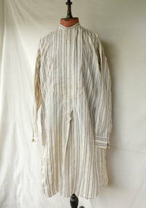 1910's 1920's フランス ヴィンテージ ストライプドレスシャツ 10s 20s フレンチヴィンテージ ワークジャケット リネン