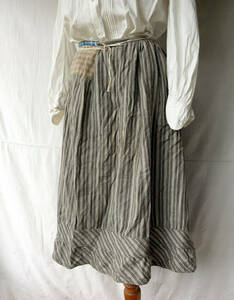 1910's 1920's Франция Vintage кунжут соль полоса linen юбка 10s 20s French Vintage Work жакет блуза 