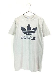 古着 80s USA製 adidas トレフォイル 両面 BIG プリント Tシャツ L 美品!! 古着