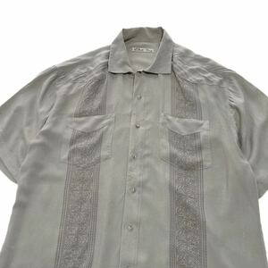 90s Batik Bay レーヨン 100% プリント入り キューバシャツ 半袖 ユーロ ヨーロッパ アメカジ アロハシャツ XL 