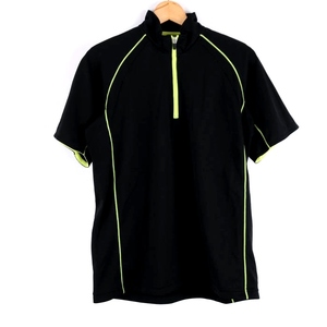 デサント 半袖ポロシャツ トップス ハーフジップ ハイネック スポーツウエア メンズ Lサイズ 黒×黄緑 DESCENTE