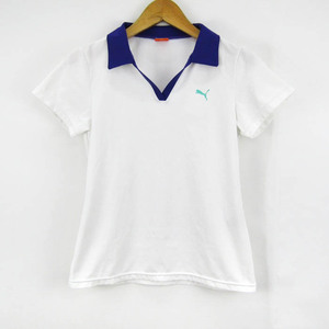  Puma polo-shirt with short sleeves tops Skipper color golf wear lady's S size white × purple PUMA