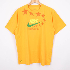 ナイキ 半袖Tシャツ フロントロゴ 星柄 ドライフィット スポーツウェア トップス メンズ Lサイズ オレンジ NIKE