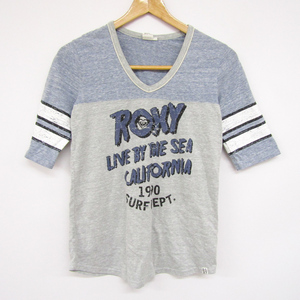 ロキシー 半袖Tシャツ ロゴ バイカラー トップス ストレッチ レディース Sサイズ グレー ROXY