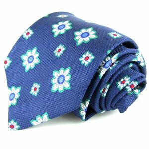 A＆D ties ネクタイ 未使用 花小紋柄 シルク イタリア製 ブランド メンズ ブルー