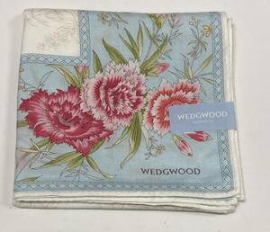 未使用 ♪ WEDGWOOD ウエッジウッド ハンカチ 大判 約56×57.5cm シルク コットン 日本製 ブルー 水色 花柄