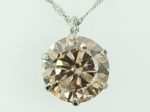 1円スタート Pt850/Pt900 ブラウン ダイヤモンド 1.2ct プラチナ ネックレス 42cm ★中古未使用 美品 1ct