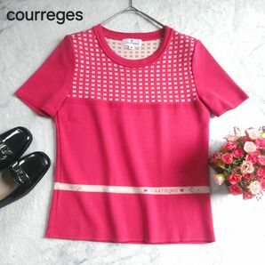 courreges クレージュ サマーニット 半袖 Mサイズ ピンク ロゴ サラッと快適 真夏 極美品