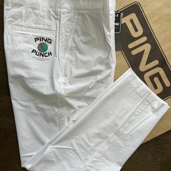 送料無料PING GOLFピンゴルフMENSワッシャーNYLON WIDEパンツCROSSMOVING全方向伸縮STRETCHソフトシェル軽量速乾肌サラWhite(大特価L)新品