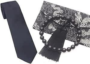 LEOBEE 数珠 念珠 縞黒檀(艶消) 黒ネクタイ 葬式 セットマグネット式数珠袋 礼装 フォーマ