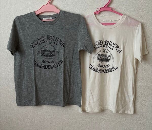 ehka sopo(エヘカソポ) 半袖Tシャツ グレー&オフホワイト 2枚セット