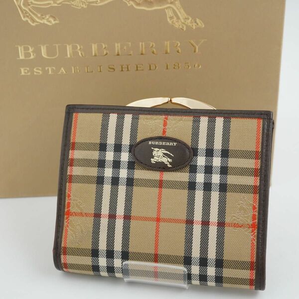 【ほぼ未使用】　Burberry Burberrys バーバリー　ミニ財布　二つ折り　財布　ノバチェック　シャドーホース　がま口