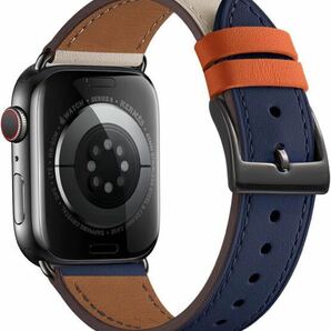 c293 Apple Watch バンド 本革製iWatch Ultra2/Ultra Series 9/8/7//SE/SE2対応 交換ベルト(42/44/45/49mm,ダークブルー・アイボリー/)