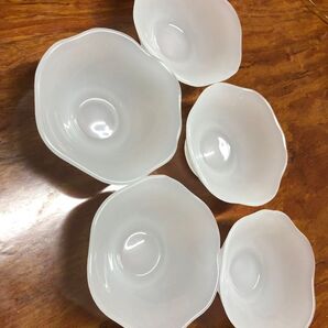ミルクガラス かき氷 デザートカップ レトロ 手作りガラス 五客