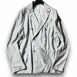 [ unused class ] LARDINIlinen cotton double tailored jacket b-tonie-ru Anne navy blue 46 L light gray Lardini spring summer .