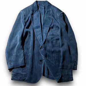 [ редкий шелк 100%]L весна лето CROSS HAVEN tailored jacket необшитый на спине dore-p тень полоса темно-синий голубой гладкий мельчайший глянец 2B