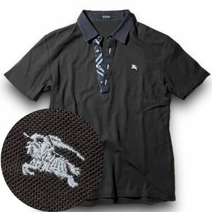 BURBERRY BLACK LABEL ノバチェック ホースロゴ刺繍 ポロシャツ 半袖 コットン 鹿の子 ブラウン 2 M バーバリーブラックレーベル メンズ