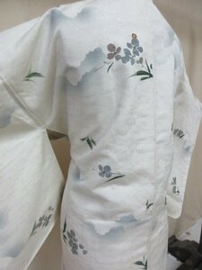 1 jpy superior article silk feather woven Japanese clothes coat .. white blow .... flower high class . length 76cm.62cm[ dream job ]***