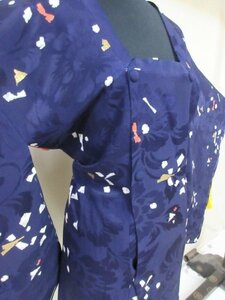 1 jpy superior article silk road line put on Japanese clothes coat .. navy blue olientaru person shape .... flower high class . length 80cm.63cm[ dream job ]***