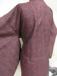 1 jpy superior article silk feather woven Japanese clothes coat Ooshima pongee antique black red autumn name rose high class . length 74cm.64cm[ dream job ]***