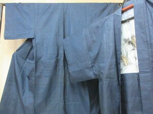 1円 良品 正絹 男性用 アンサンブル 着物 藍泥大島紬 和装 式典 和服 亀甲 抽象 幾何学 羽裏 高級 袷 身丈144cm 裄70cm【夢職】★★★