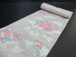 1 иен хорошая вещь натуральный шелк obi земля ткань японский костюм японская одежда эпонж подлинный хлопок olientaru.. цветок Tang . длина 336cm[ сон работа ]***