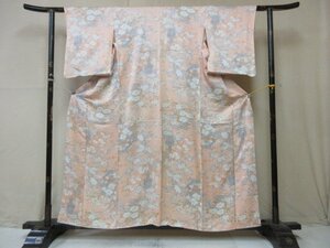 1 иен хорошая вещь натуральный шелк кимоно мелкий рисунок .. японский костюм японская одежда . ваза металлический линия . цветок высококлассный . длина 146cm.65cm[ сон работа ]***