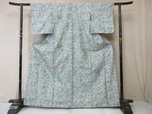 1円 良品 正絹 着物 小紋 染大島紬 和装 オリエンタル更紗 花唐草 花柄 お洒落 高級 袷 身丈155cm 裄63cm【夢職】★★★