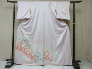 1円 中古 正絹 着物 訪問着 式典 和装 和服 ヱ霞 梅 菊 飛鶴 花柄 草花 高級 袷 身丈157cm 裄65cm【夢職】★★