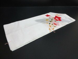 1円 良品 正絹 名古屋帯 絽 夏物 和装 和服 オリエンタル更紗 桔梗 草花 お太鼓柄 九寸帯 未使用【夢職】★★★