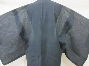 1円 良品 正絹 長羽織 紗 夏物 和装 和服 アンティーク 黒 紋なし 無地 男性用 単衣 身丈100cm 裄65cm【夢職】★★★