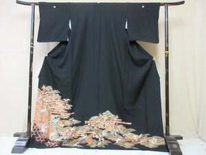 1 jpy superior article silk kimono tomesode .. type . Japanese clothes ratio wing attaching gold paint gold . wave .. comb snow wheel high class . length 162cm.67cm[ dream job ]***