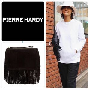  new goods PIERRE HARDY Pierre a Rudy fringe clutch bag black suede cow leather 181023
