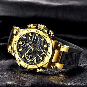 【ゴールド×ブラック】メンズ高品質腕時計 海外人気ブランド Foxbox クロノグラフ 防水 クォーツ式 シリコンバンド