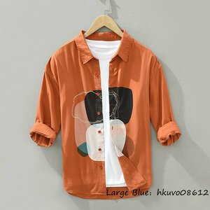 半袖シャツ メンズ 七分袖シャツ 薄手 清涼感 サマーシャツ ワイシャツ Tシャツ トップス 極美品 シャツ 上質 お洒落 個性 オレンジ XL