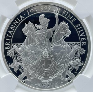 レア 2023年 最高鑑定 イギリス NGC PF70 ULTRA CAMEO ブリタニア 2ポンド 1オンス 銀貨 6枚セットのうちの1枚